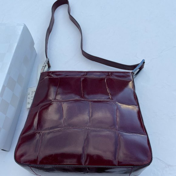 NWT - FRANCHI WINE (CORDOVAN) LEATHER SHOULDER BAG - FROM BLOOMINGDALES - Picture 2 of 15